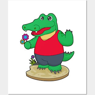 Crocodile with Flowers Posters and Art